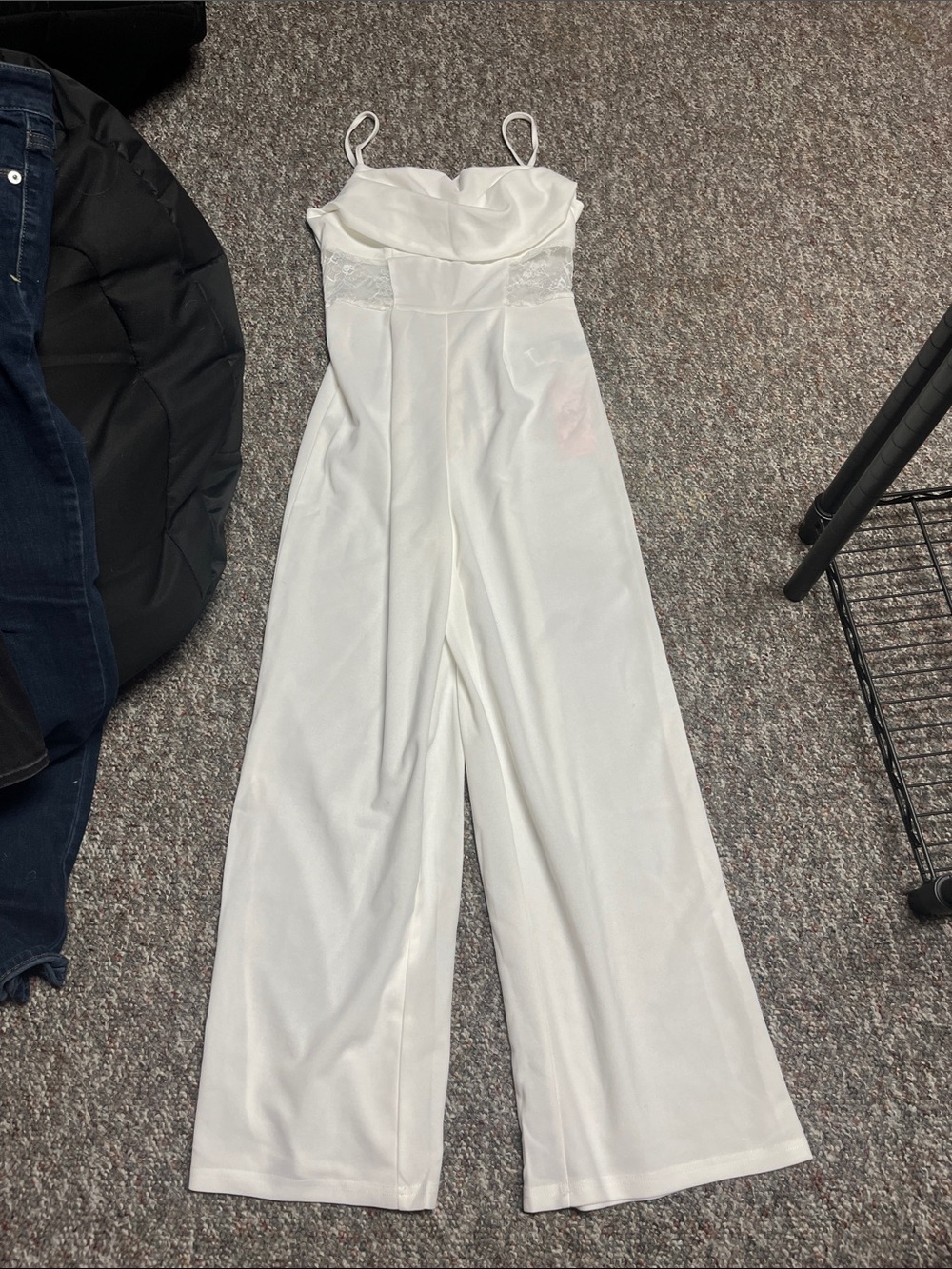 SHEIN White Strapless Wide-Leg Jumpsuit with Lace Side Panels